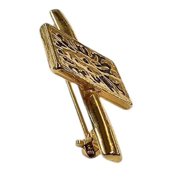Anne Klein Lapel Bar Pin Iconic Lion Head Logo Vintage 1970s Gold Tone Tie Hat - Picture 8 of 8